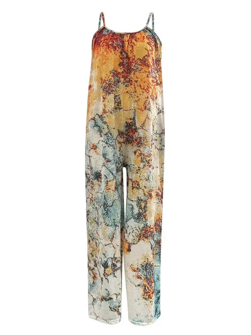 Boho Multicolor Abstract Splatter Print Onesie Jumpsuit