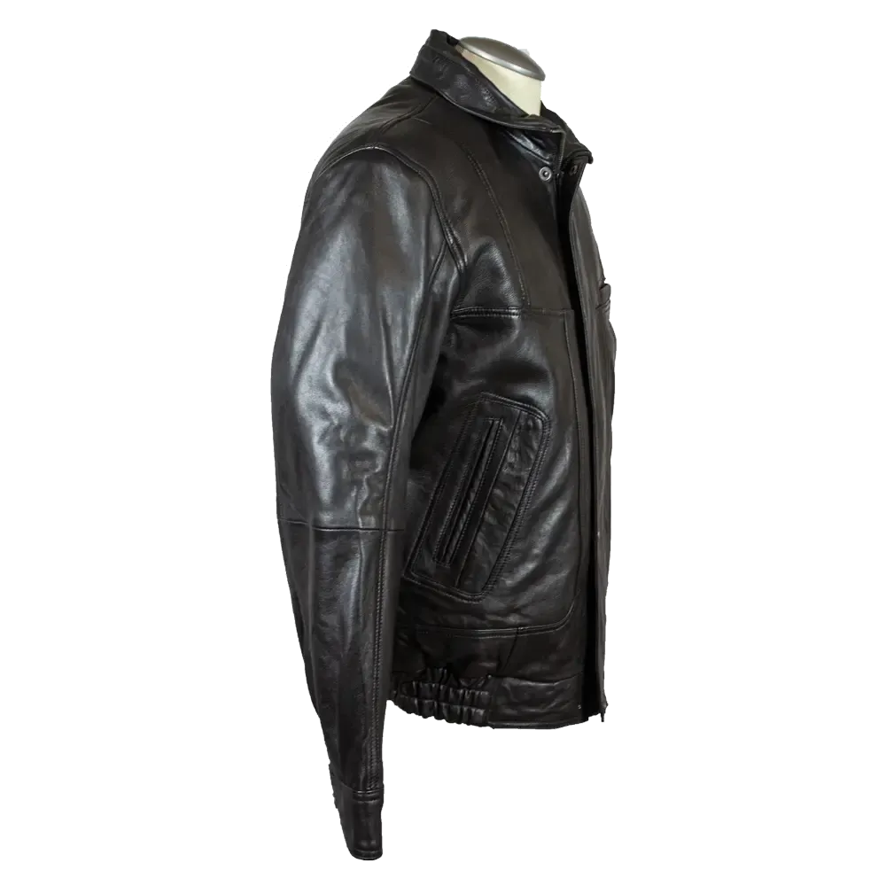 BOL Men's Full Zip Leather Bomber Jacket