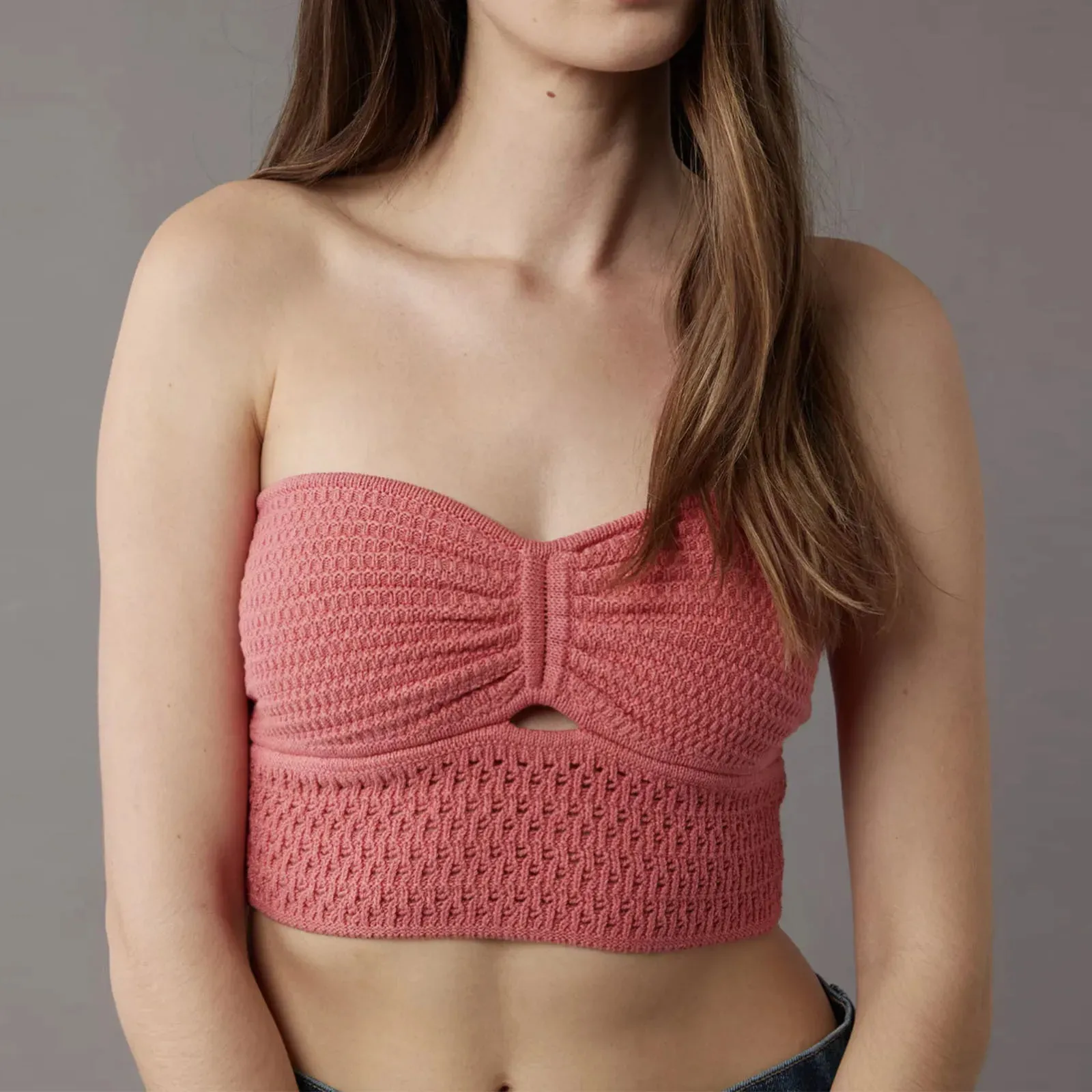 Bonnyshow Strapless Knitted Tube Crop Top Vest Women Hollow Out Sleeveless Summer Backless Tank Vintage Fashion Y2K Clothing