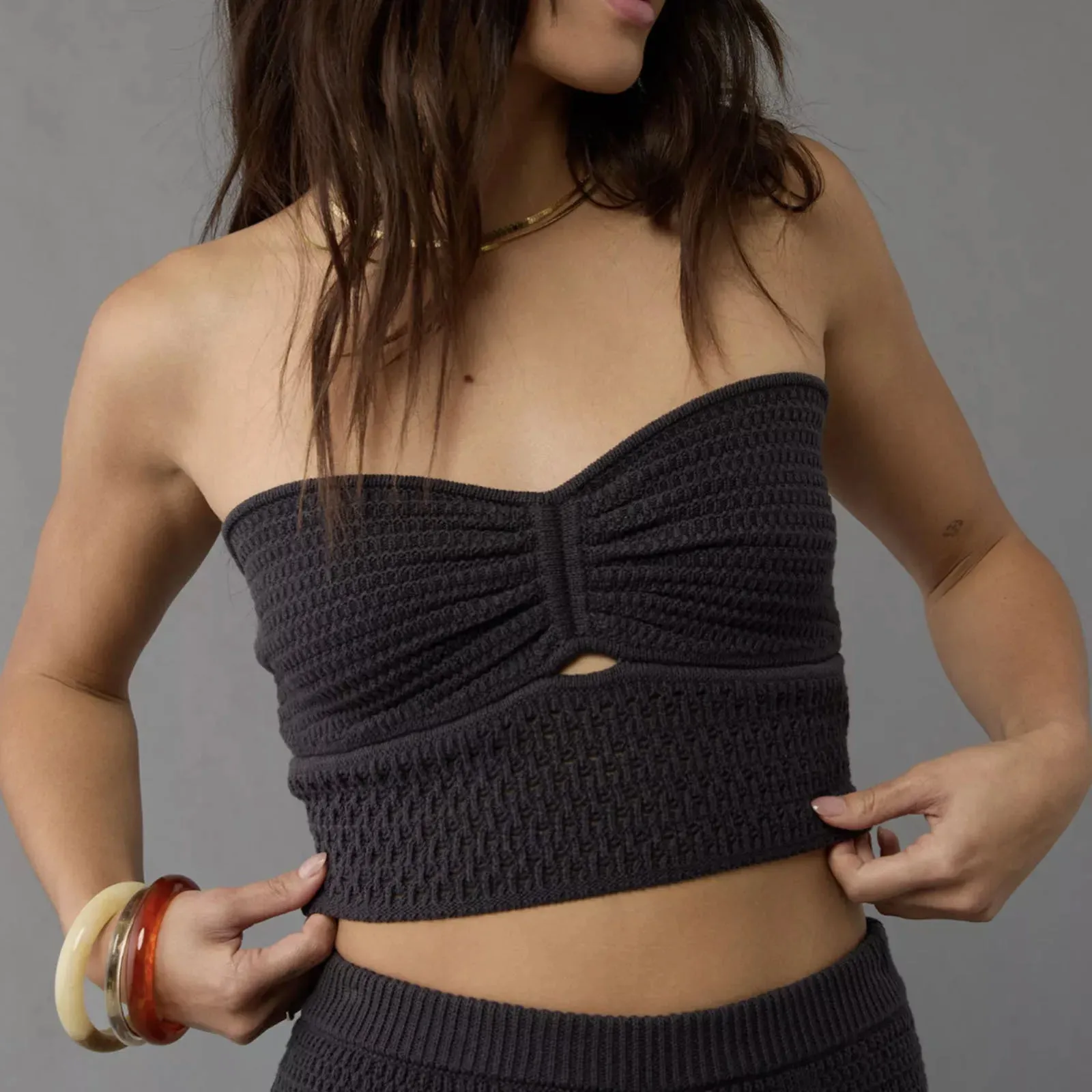 Bonnyshow Strapless Knitted Tube Crop Top Vest Women Hollow Out Sleeveless Summer Backless Tank Vintage Fashion Y2K Clothing