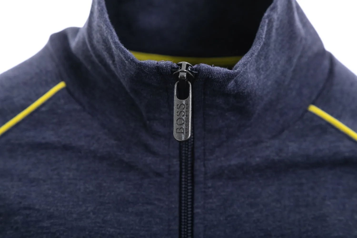 BOSS Mix & Match Jacket Z Sweatshirt in Navy Marl & Lime Green Trim