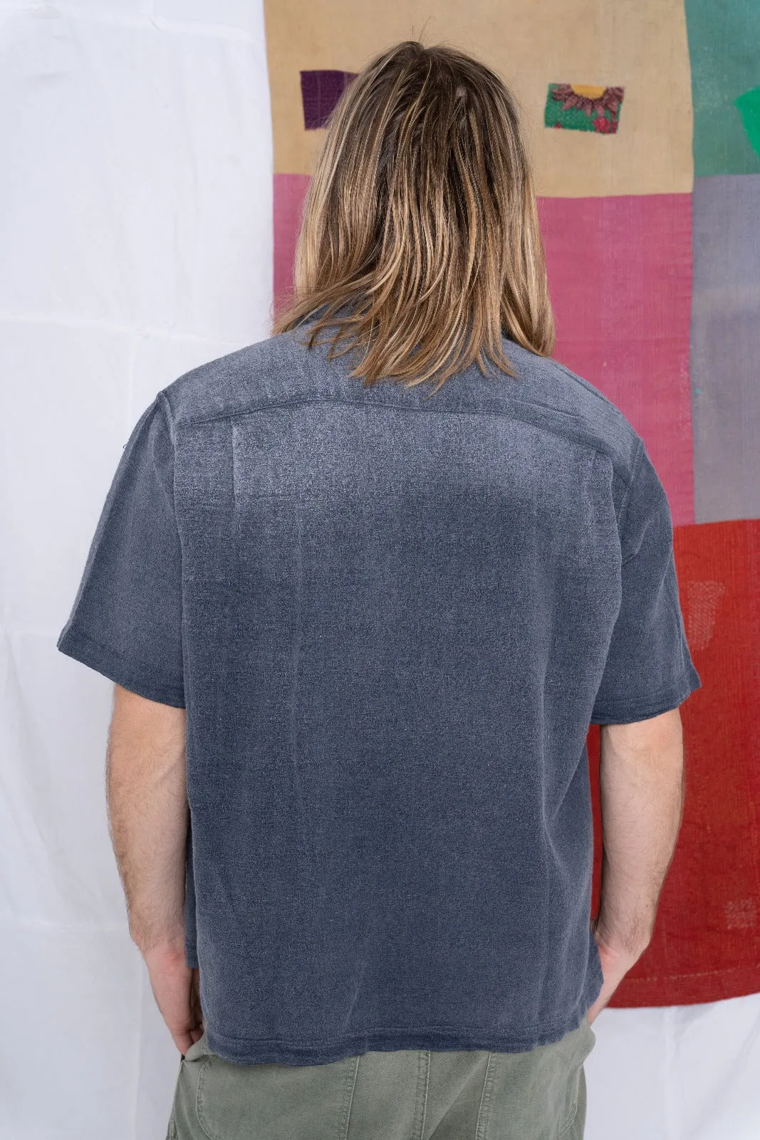 Bowling Shirt Irregular Cotton Fabric Sunfaded Navy