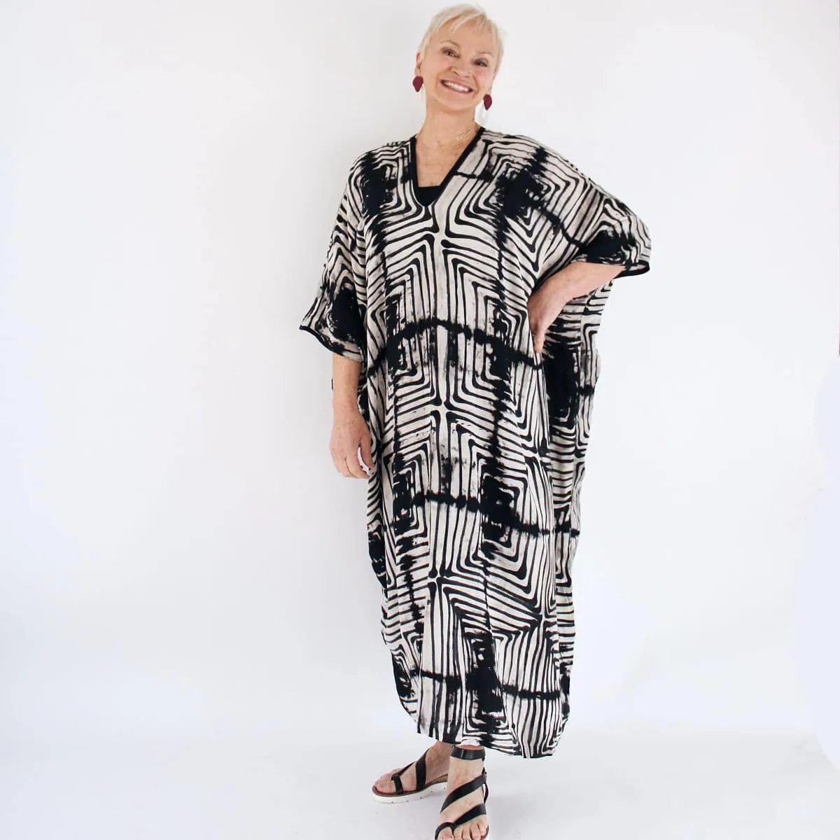 Boxes in Boxes Tan and Black Caftan Dress