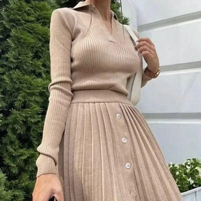 Breeny Chic Knitted 2-Piece Skirt & Blouse Set