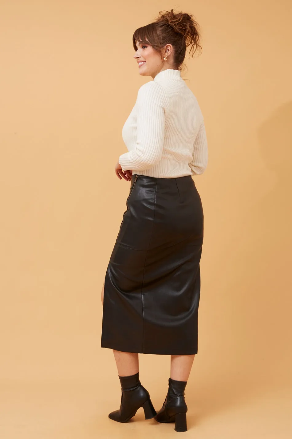 CARITA LEATHER MIDI SKIRT