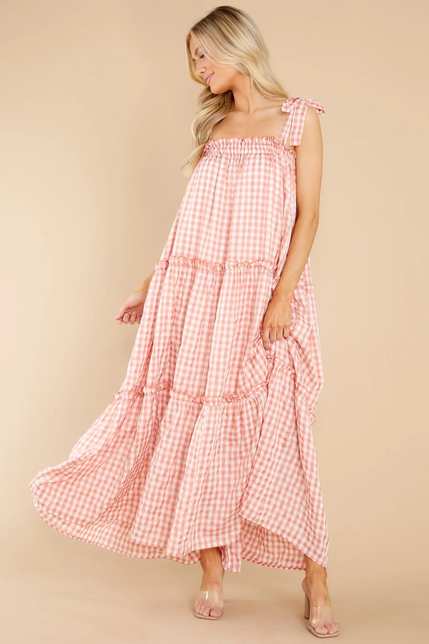 Cherished Memories Apricot Orange Gingham Maxi Dress