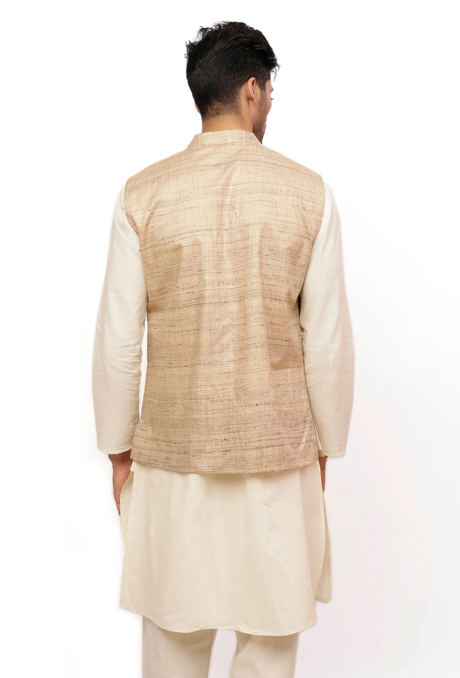 Chiffon Cream Matka Silk Nehru Jacket