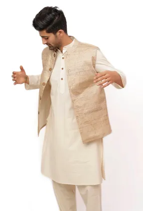 Chiffon Cream Matka Silk Nehru Jacket