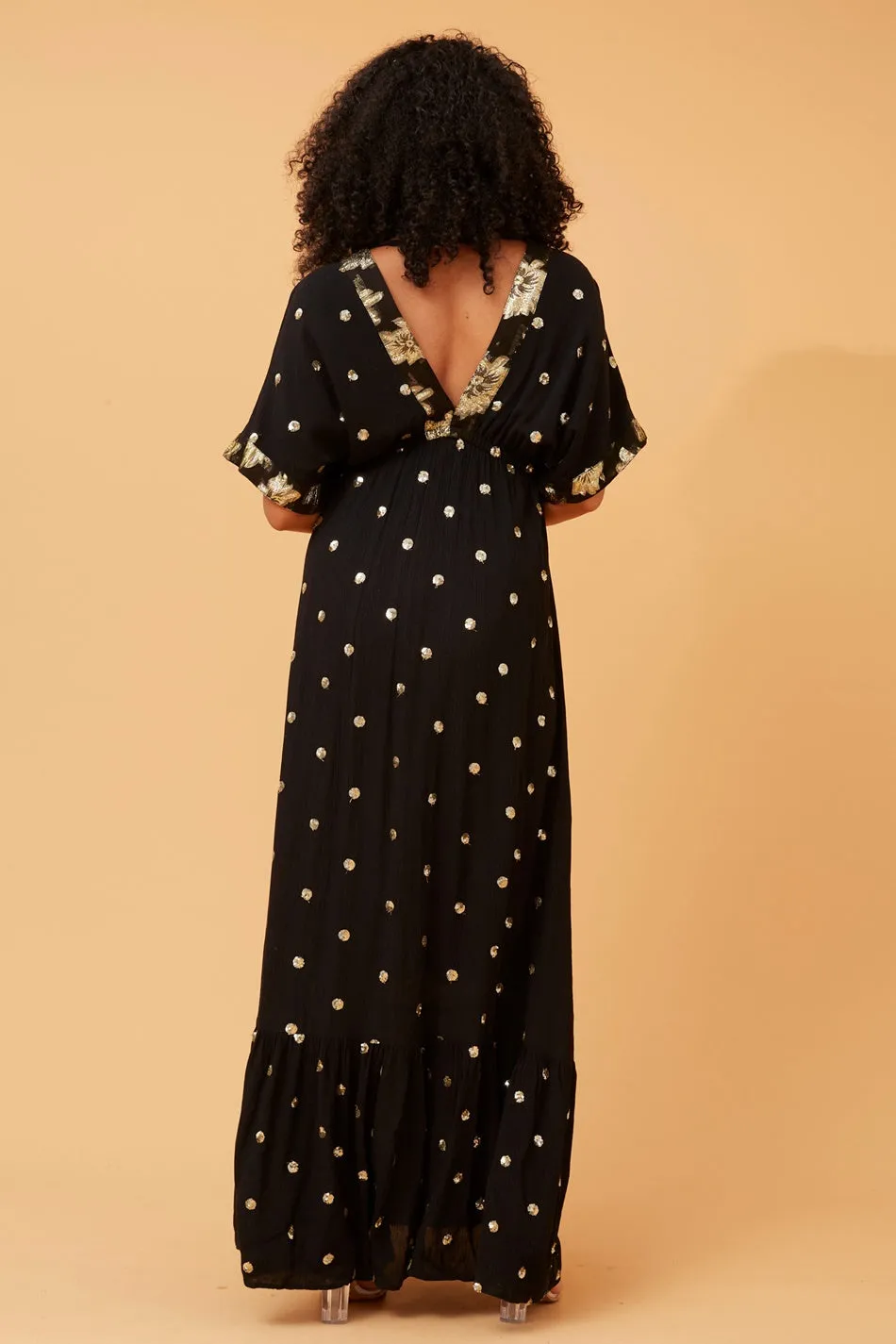 CHRISTINA SEQUIN POLKA DOT MAXI DRESS