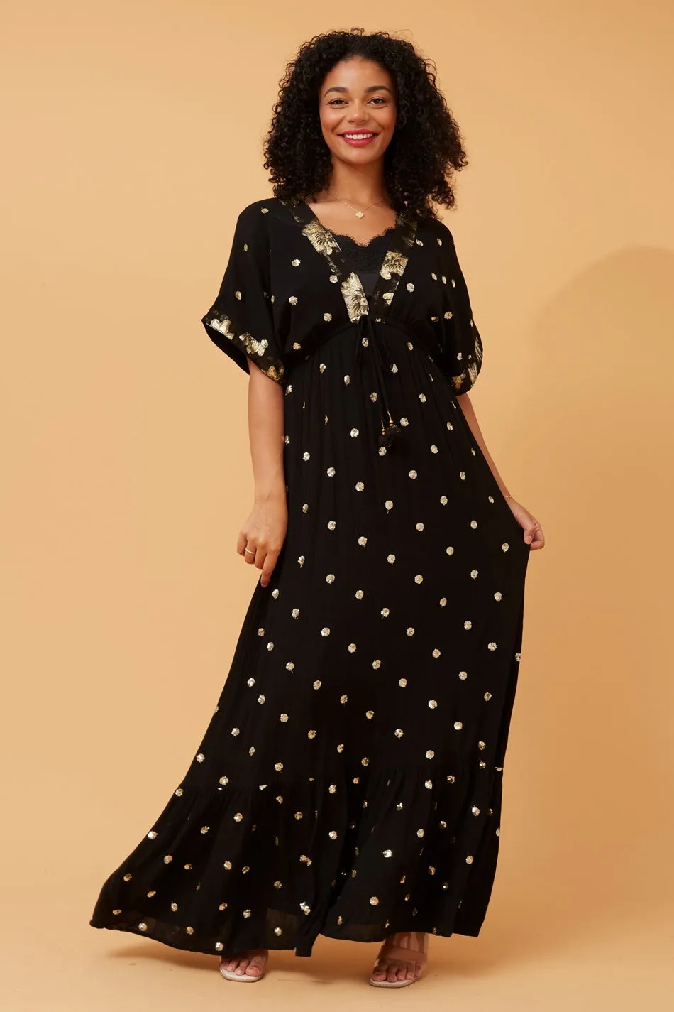 CHRISTINA SEQUIN POLKA DOT MAXI DRESS