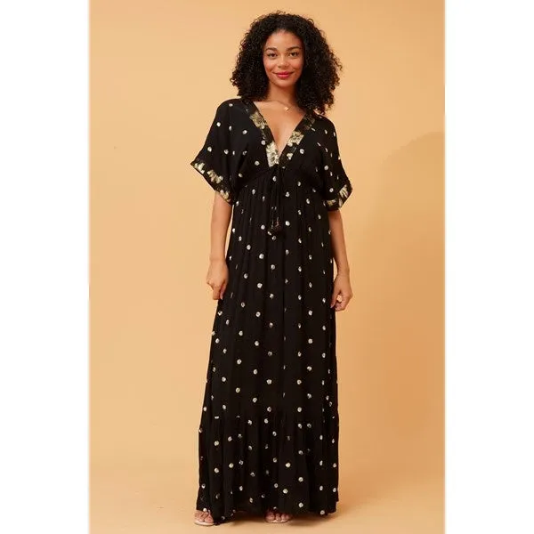 CHRISTINA SEQUIN POLKA DOT MAXI DRESS