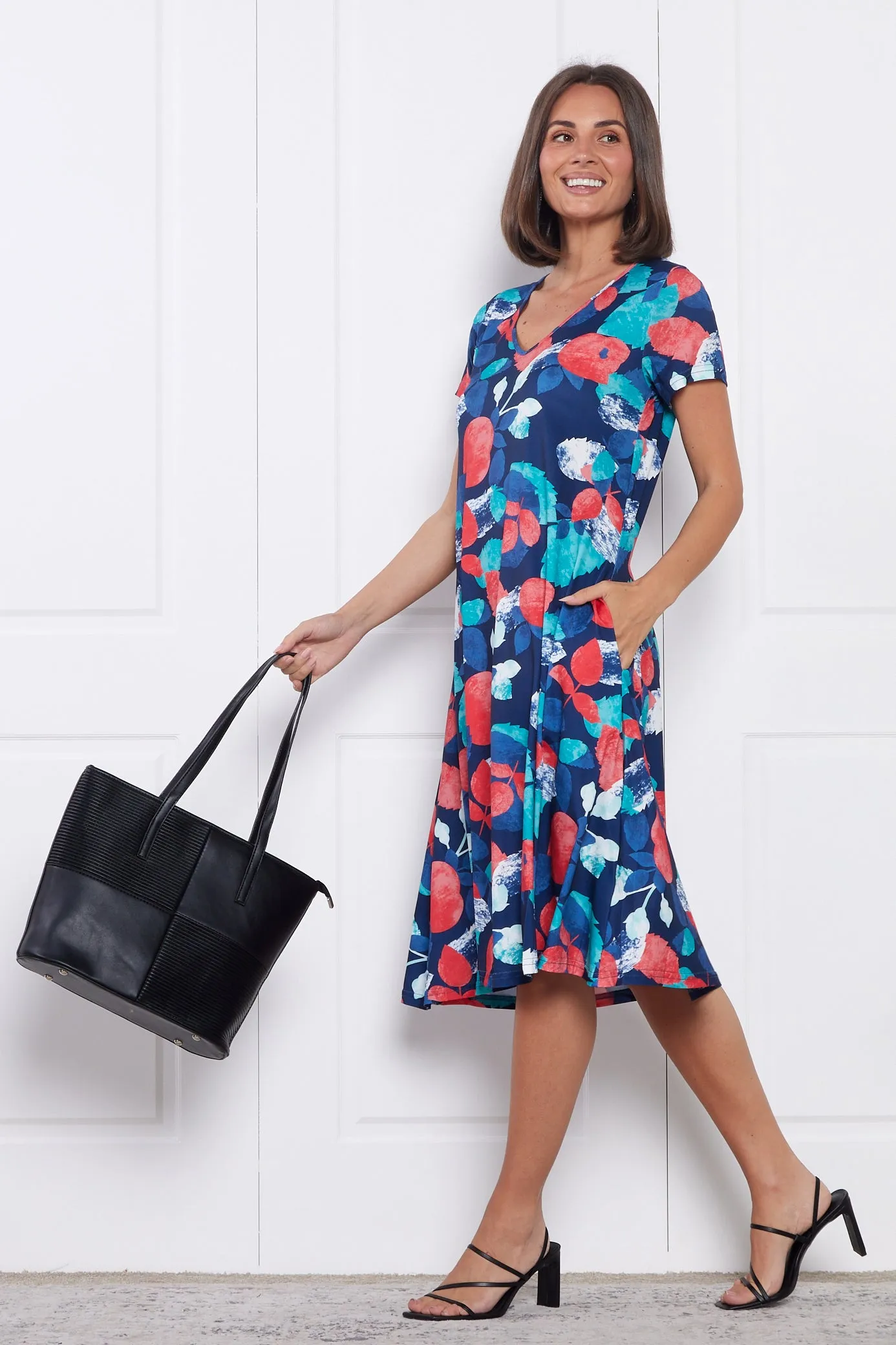 Christobel Dress - Aqua/Coral Leaves