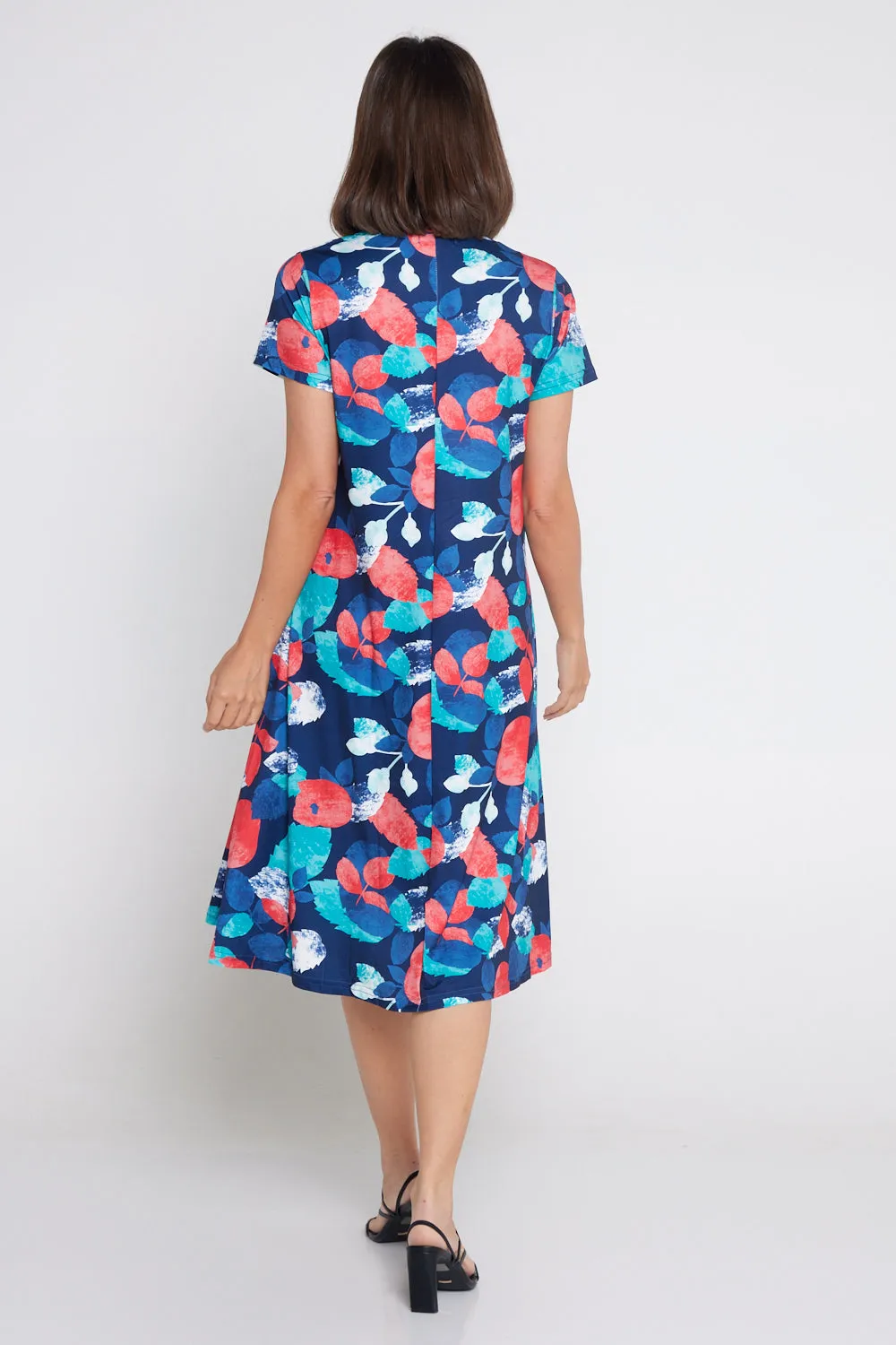 Christobel Dress - Aqua/Coral Leaves