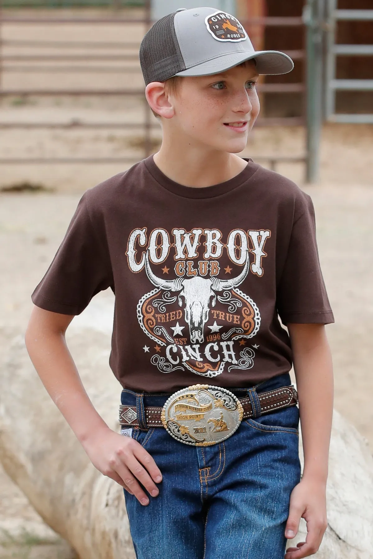 Cinch Boy's Cowboy Club T-Shirt in Brown