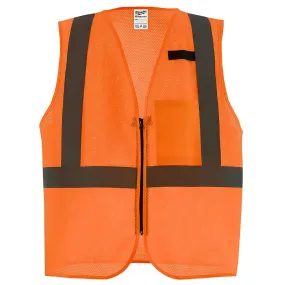 Class 2 High Visibility Orange Mesh One Pocket Safety Vest - S/M