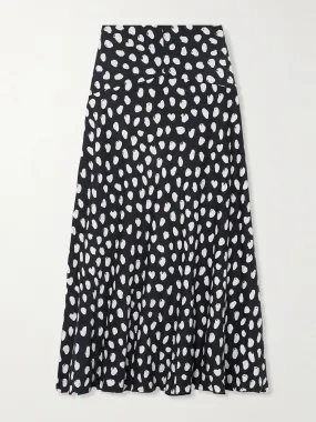 Clover polka-dot silk crepe de chine midi skirt