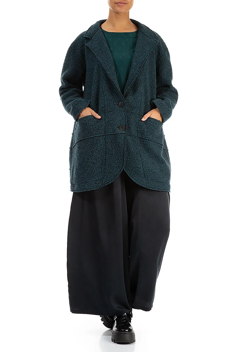 Collar Teal Plush Wool Cotton Jacket-Coat