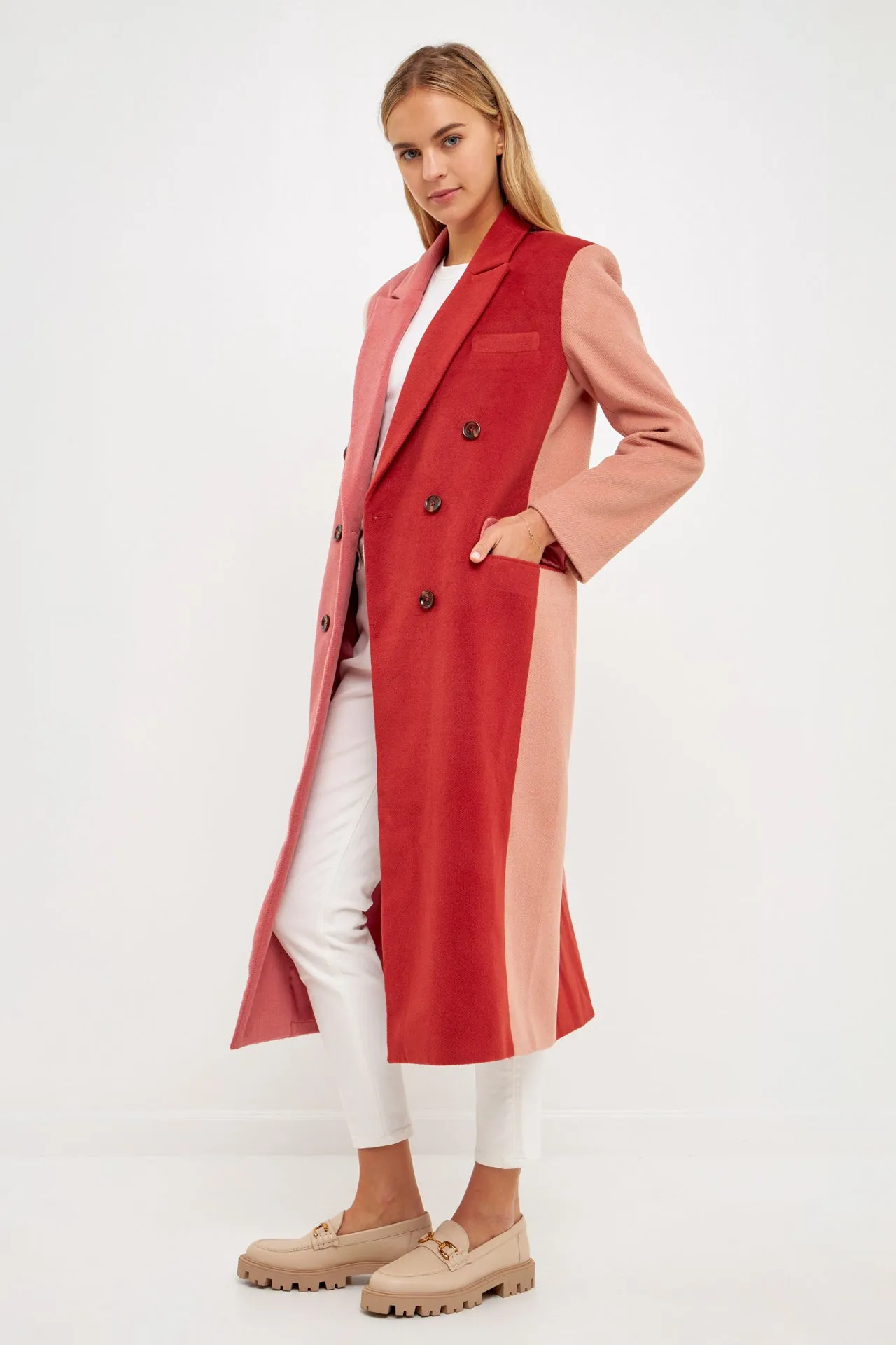 Colorblock Double-Breasted Coat