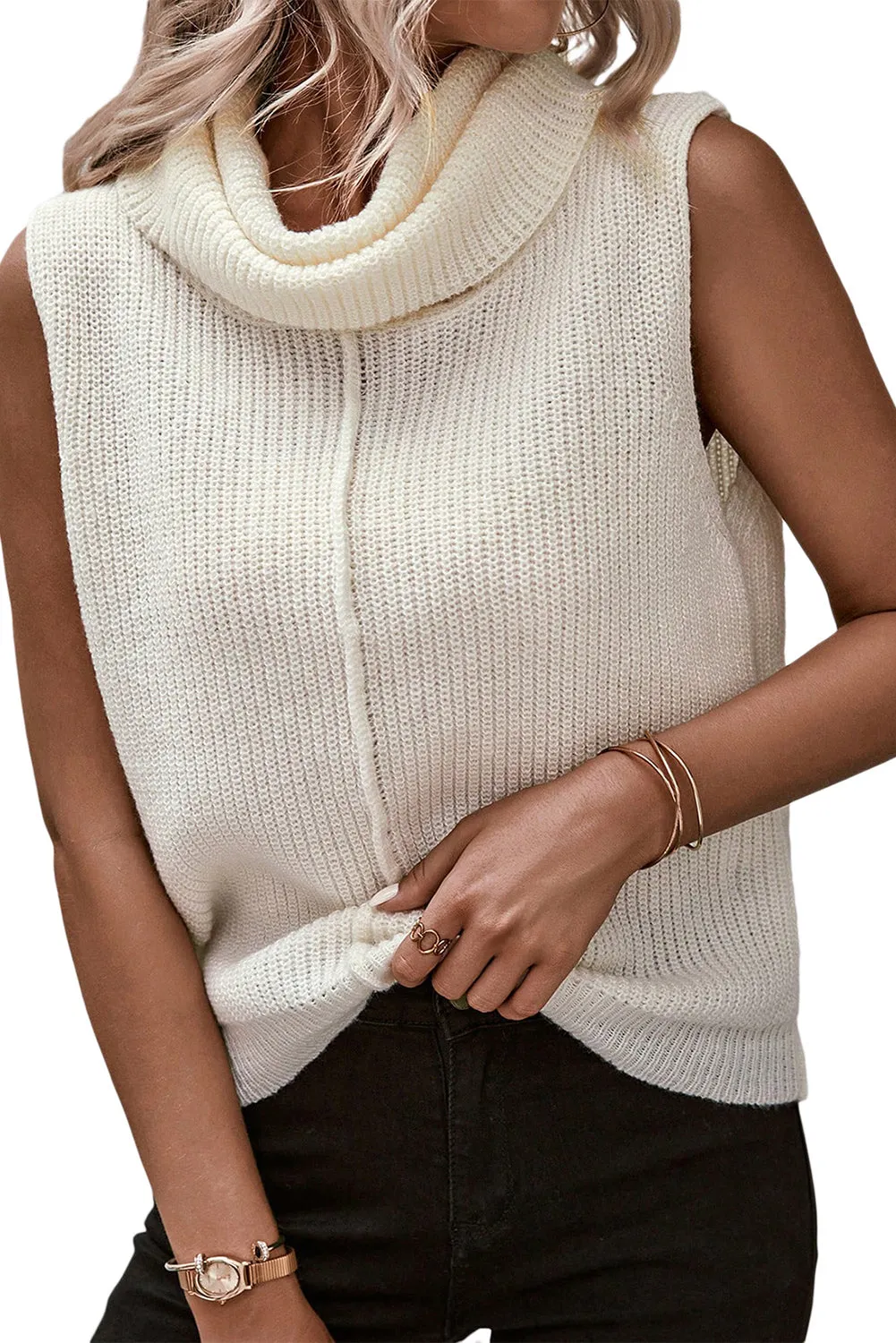 Cowl Neck Sleeveless Sweater Top