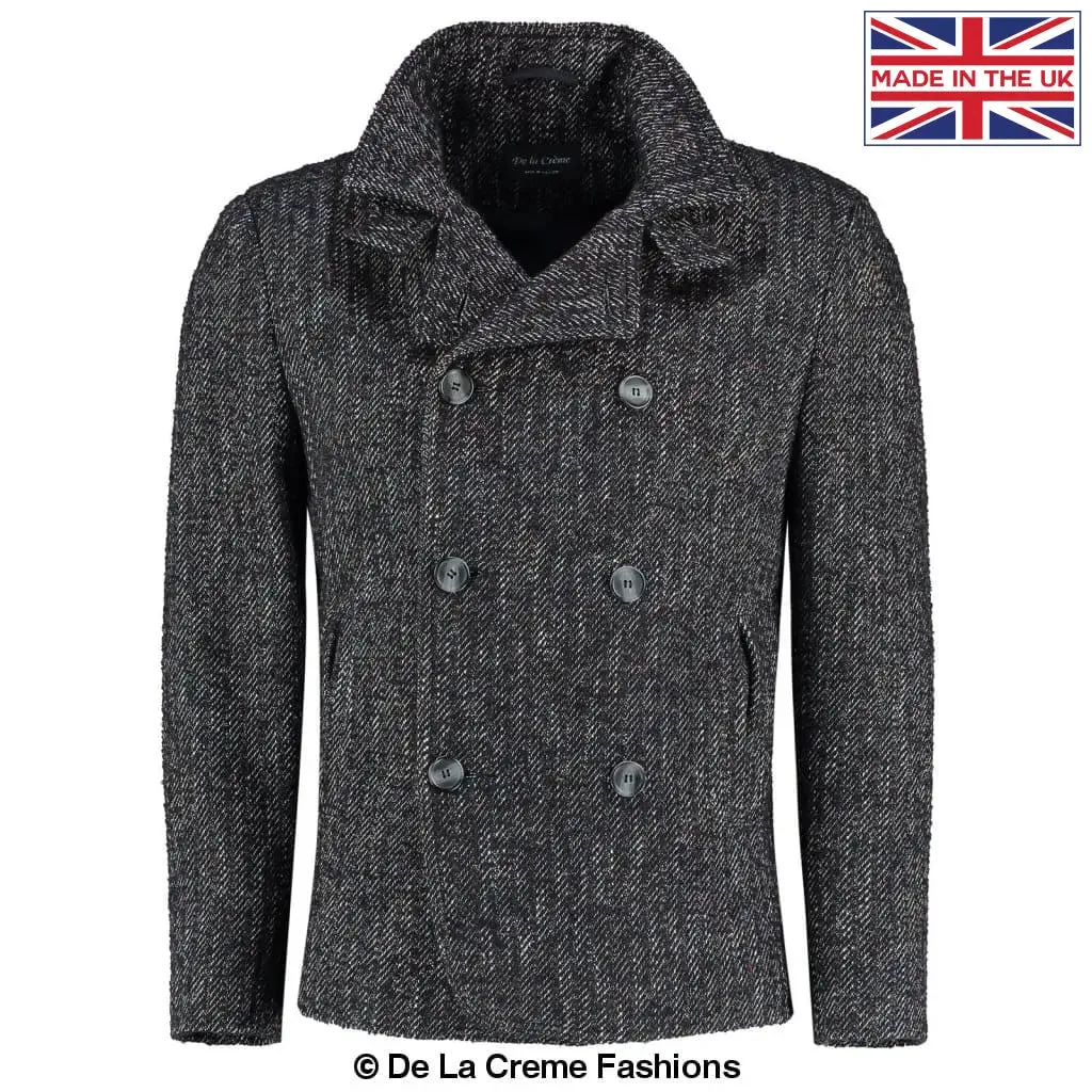 De La Creme MAN - Herringbone Tweed Blend Short Reefer Coat