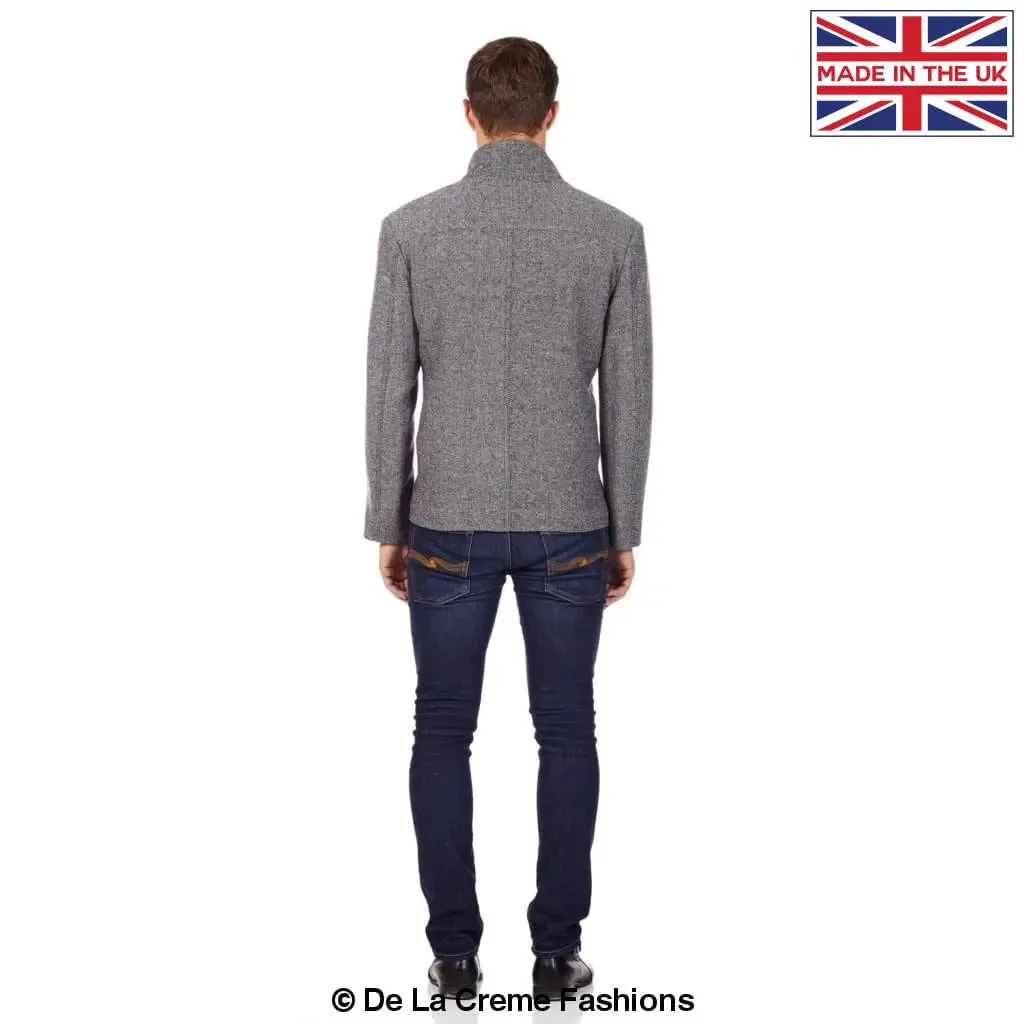 De La Creme MAN - Herringbone Tweed Blend Short Reefer Coat