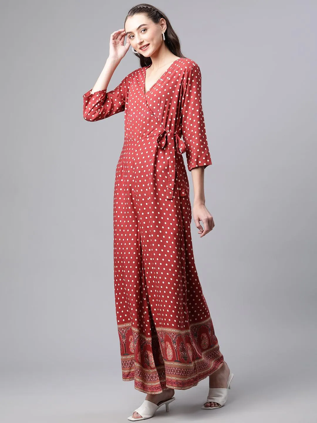 Divena Maroon Polka Dots Printed Jumpsuit