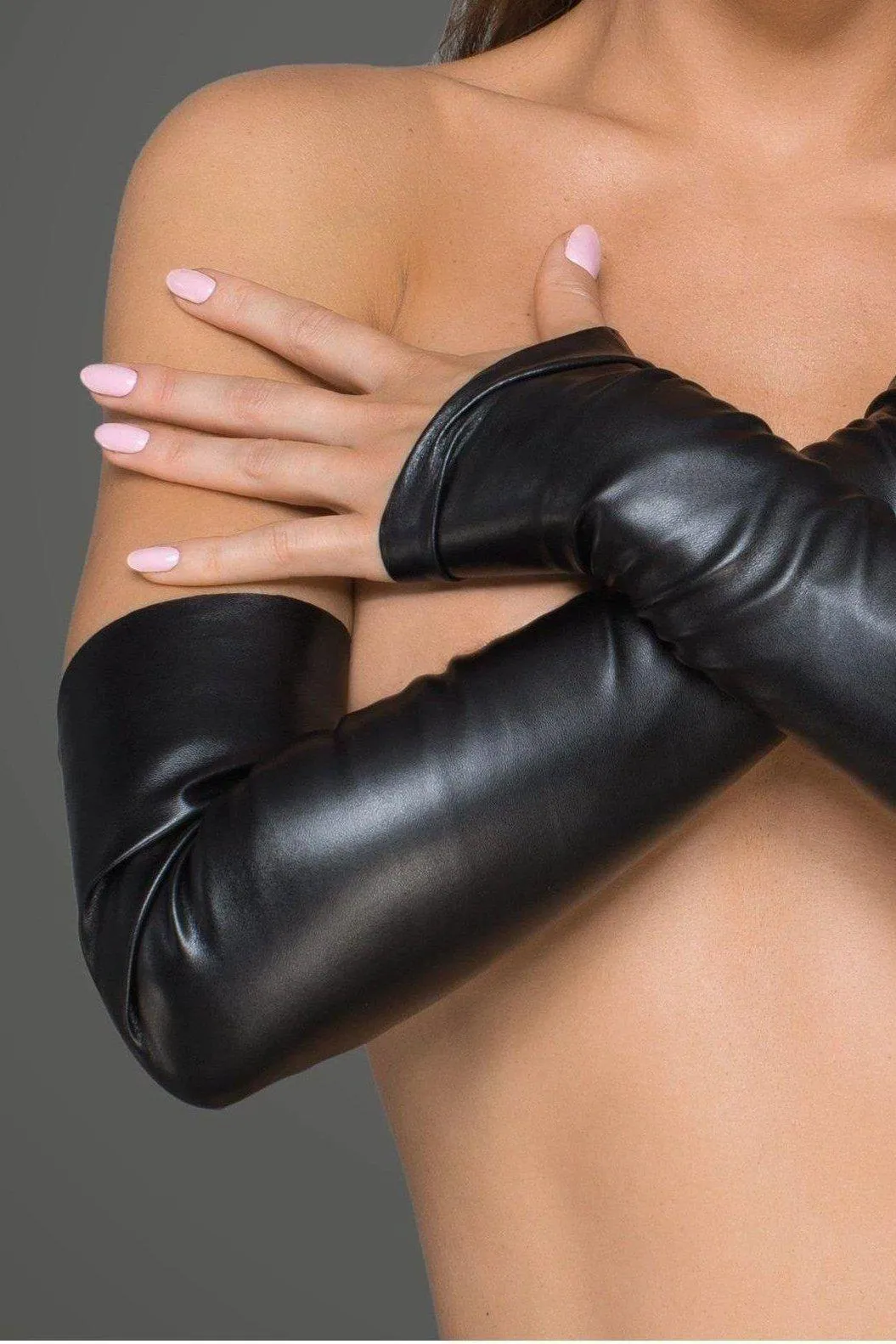 Elastic Eco Leather Fingerless Gloves