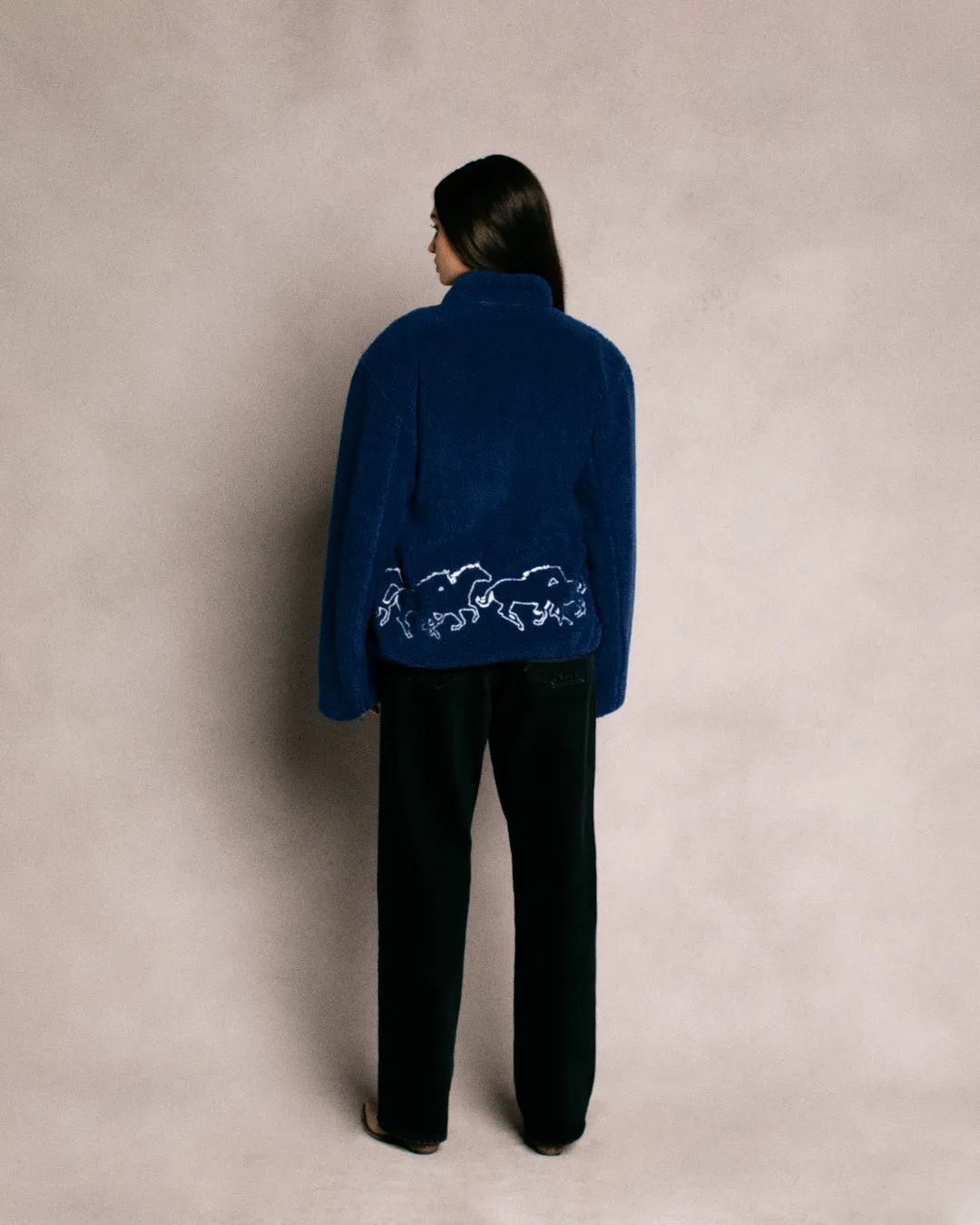 Embroidered Sherpa Jacket (Royal)