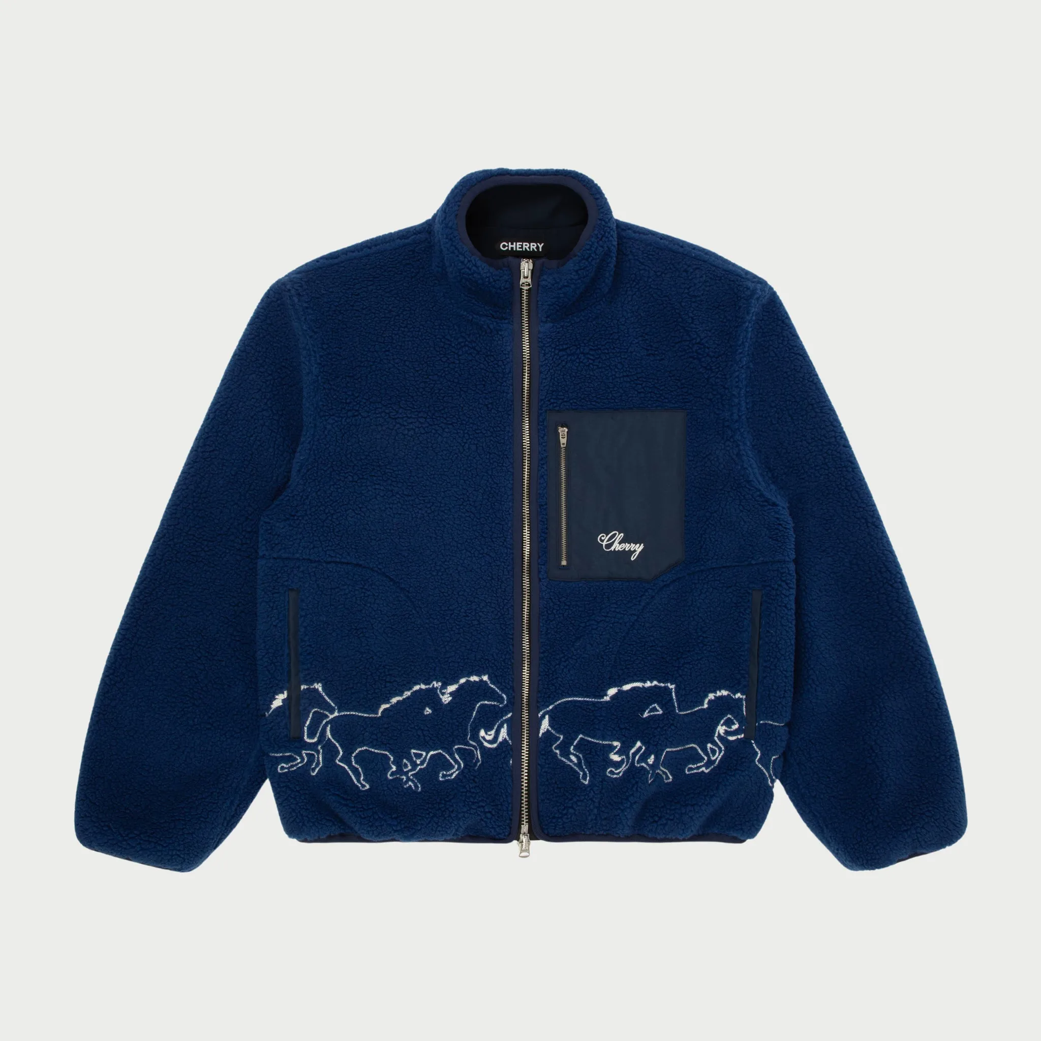 Embroidered Sherpa Jacket (Royal)