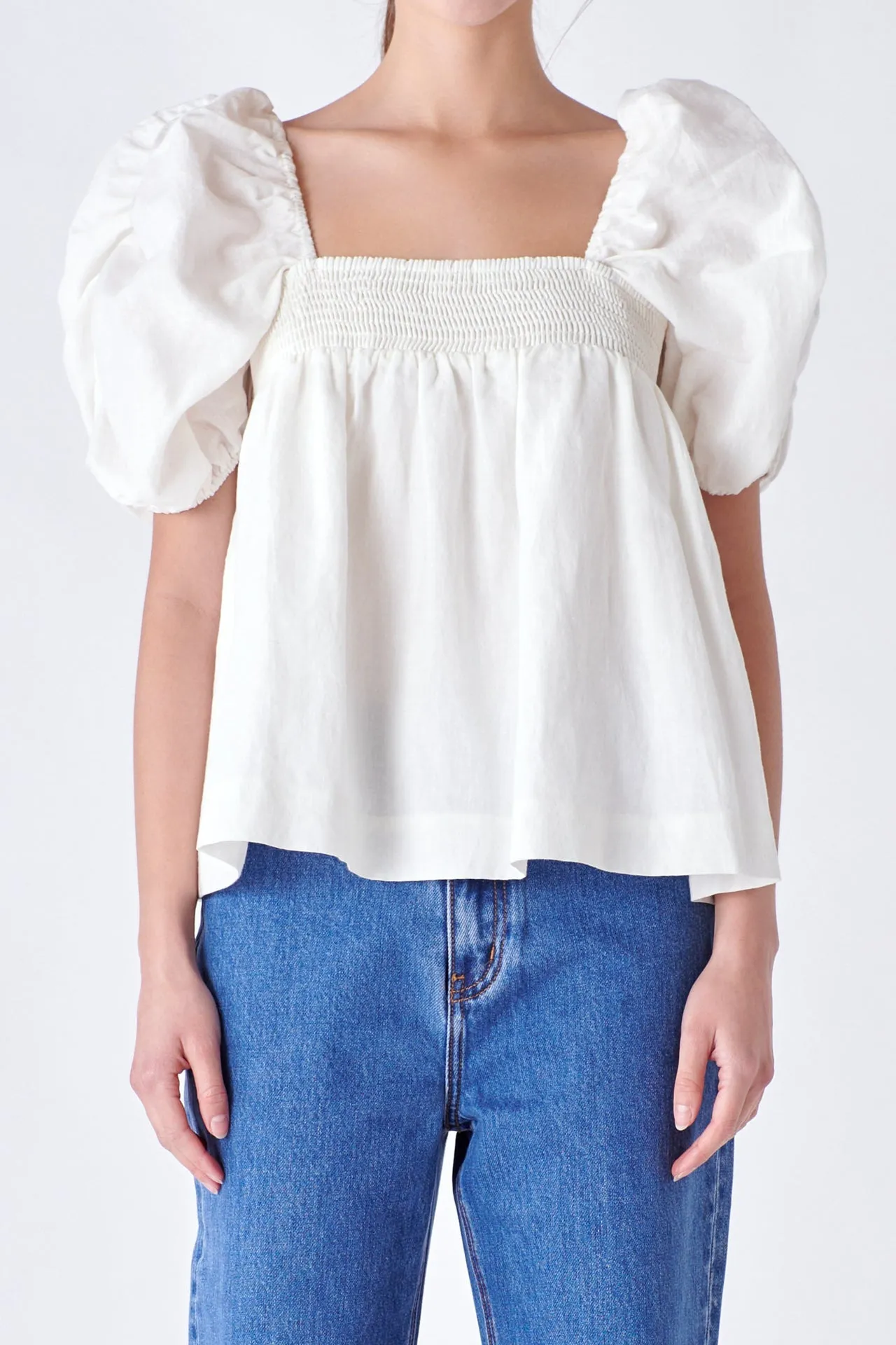 English Factory - Linen Ruched Sleeve Top