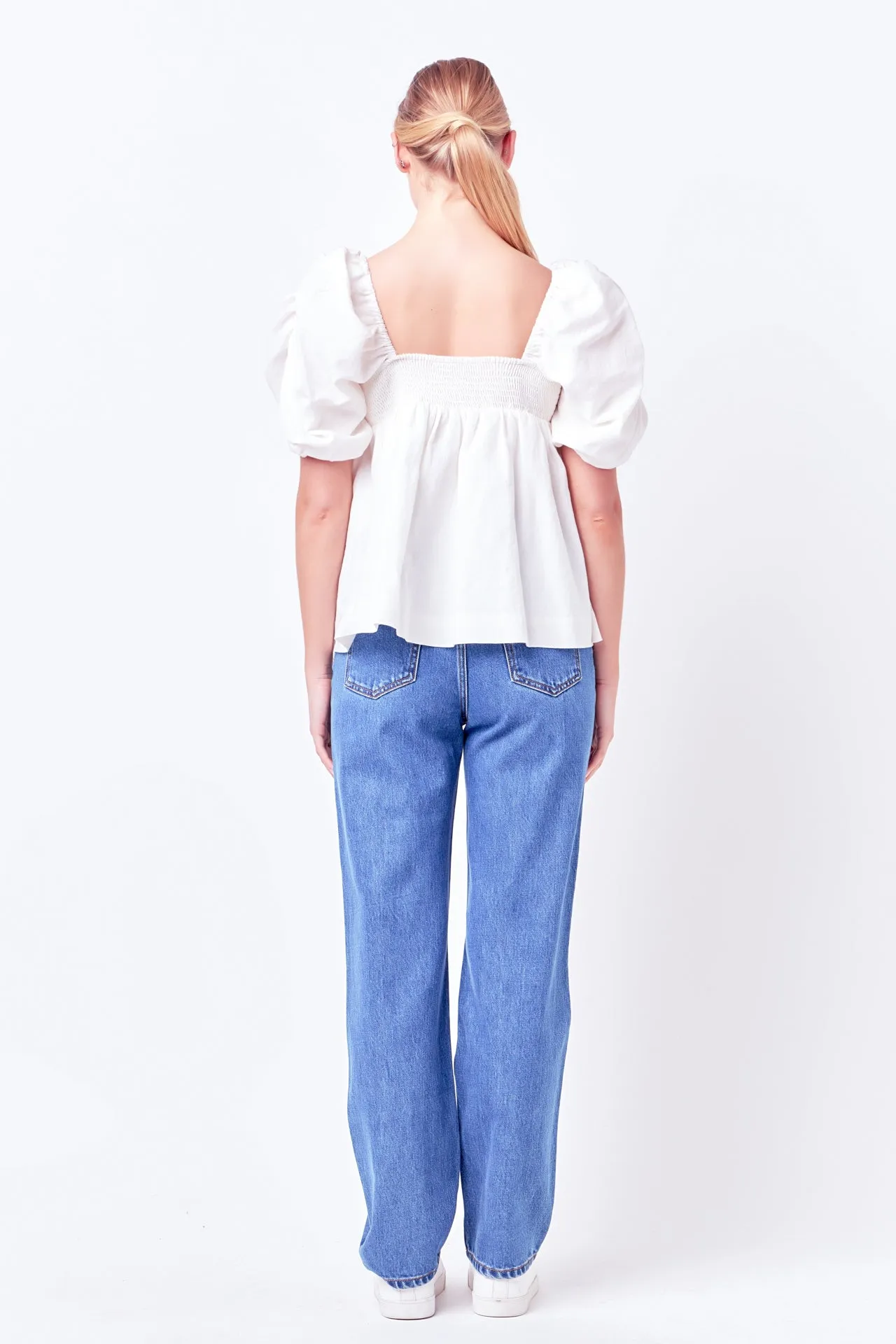 English Factory - Linen Ruched Sleeve Top