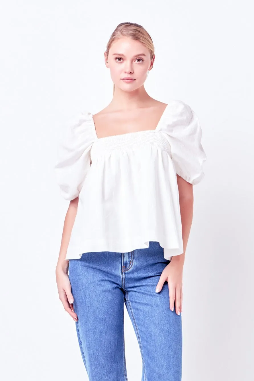 English Factory - Linen Ruched Sleeve Top