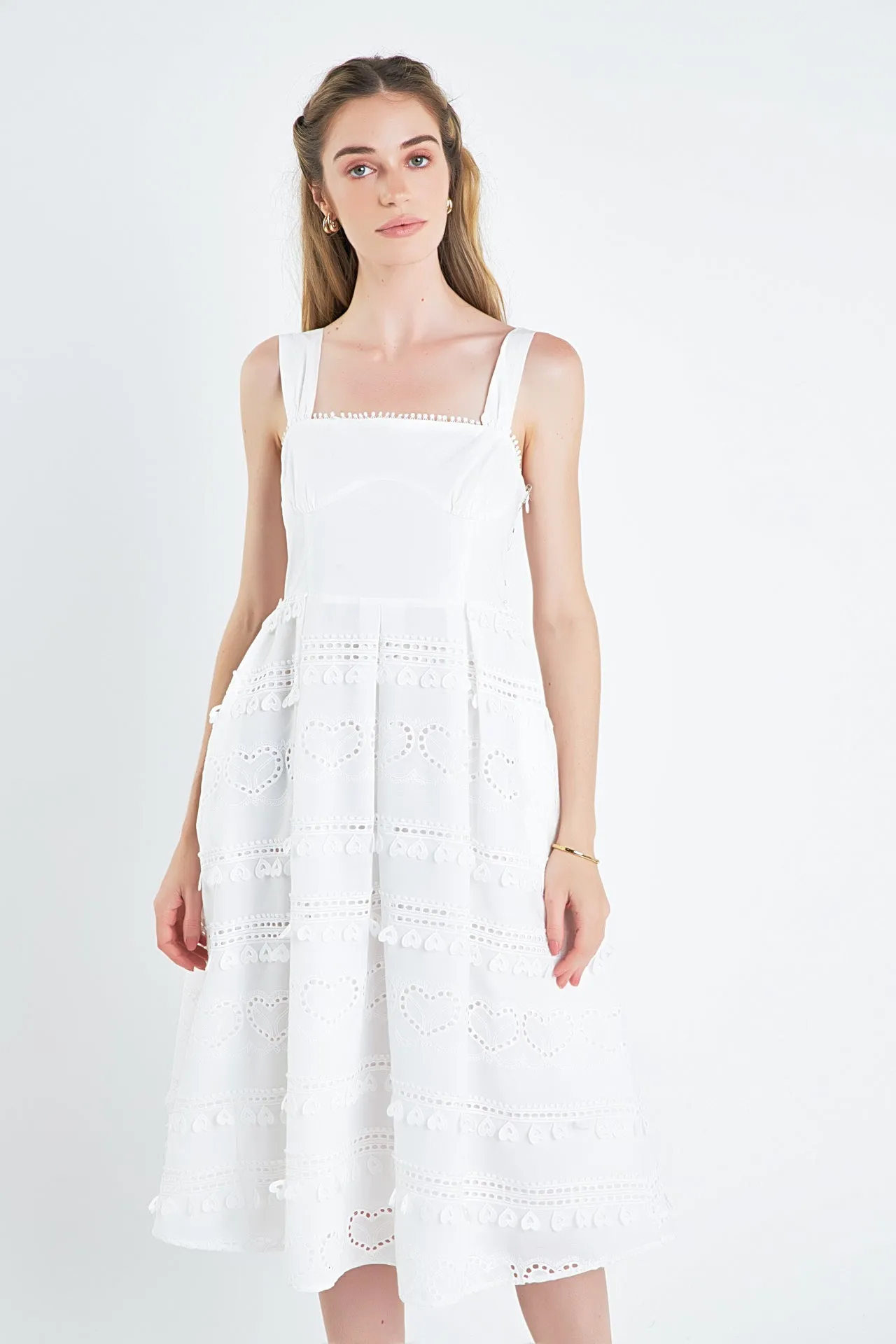 English Factory - Poplin Heart Embroidery Bustier Midi Dress