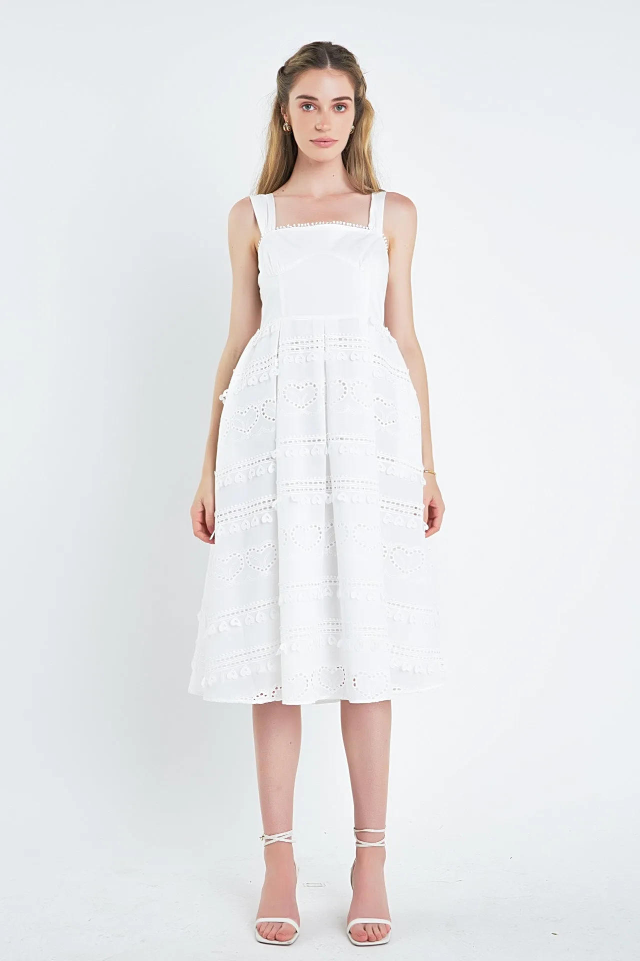 English Factory - Poplin Heart Embroidery Bustier Midi Dress