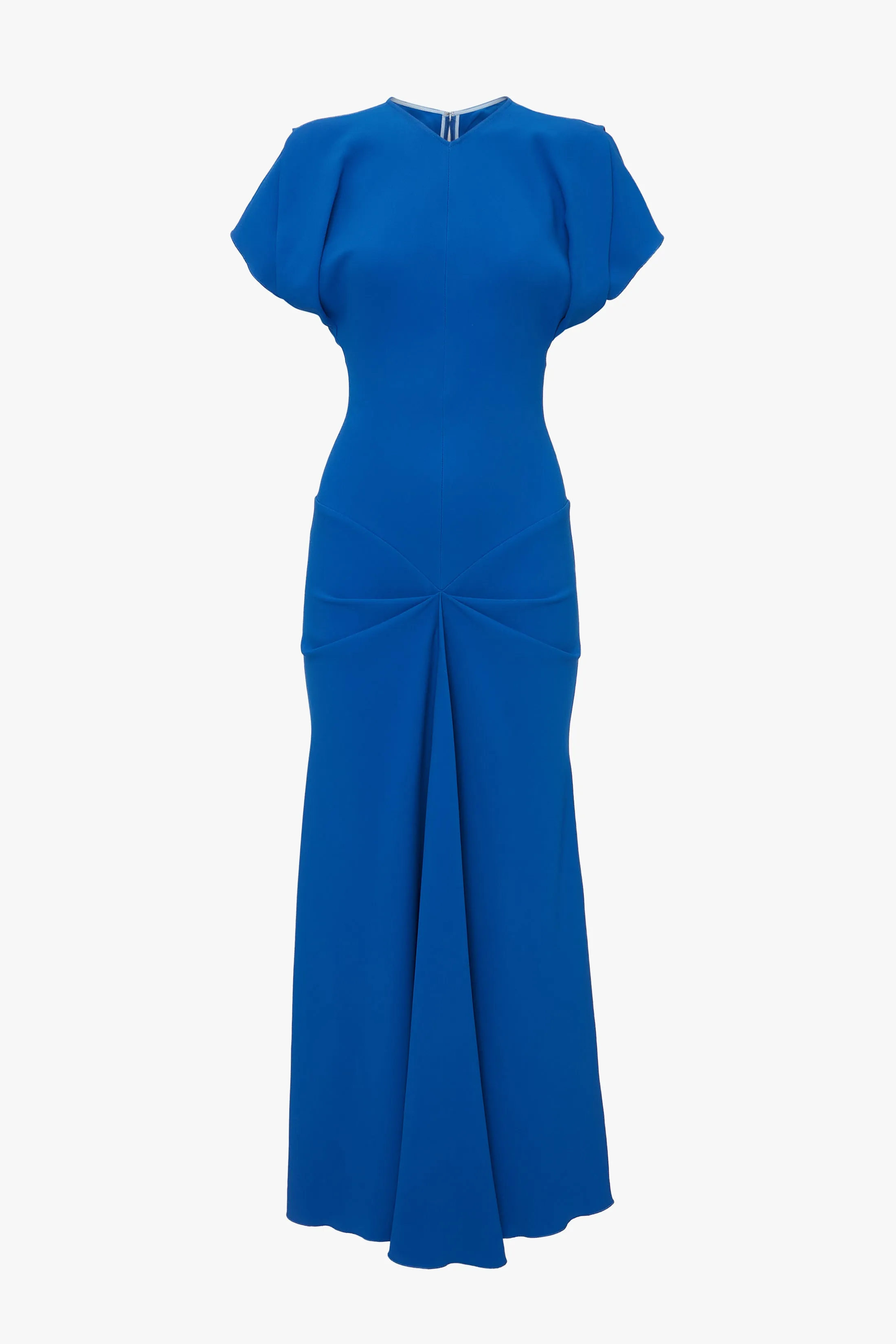 Exclusive Drape Sleeve Gathered Waist Midi In Bright Blue