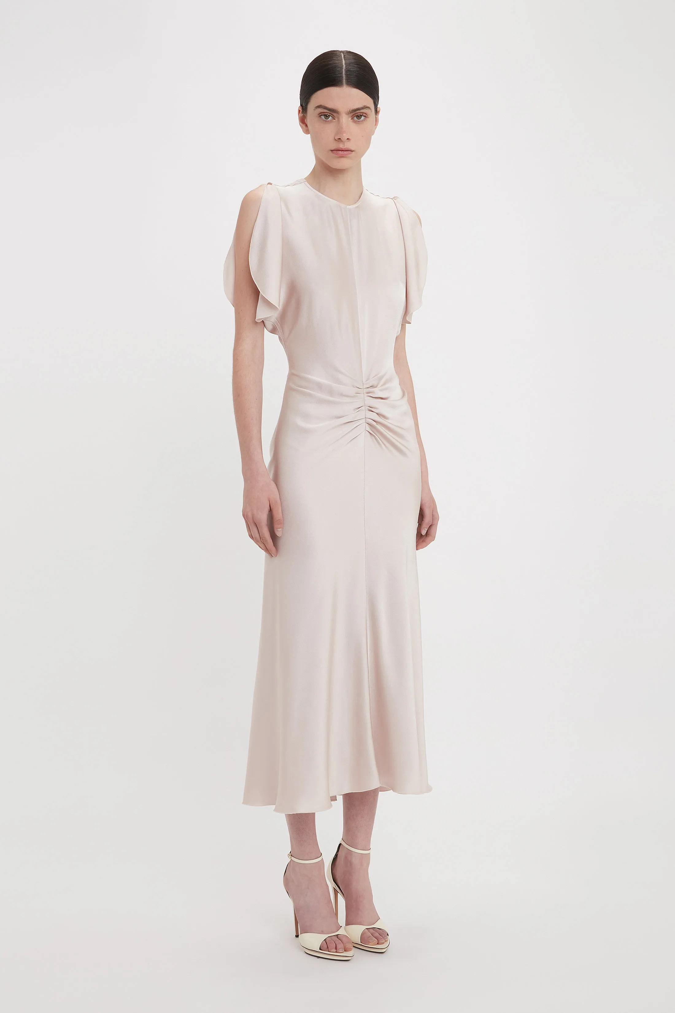 Exclusive Gathered Waist Midi Dress In Primrose