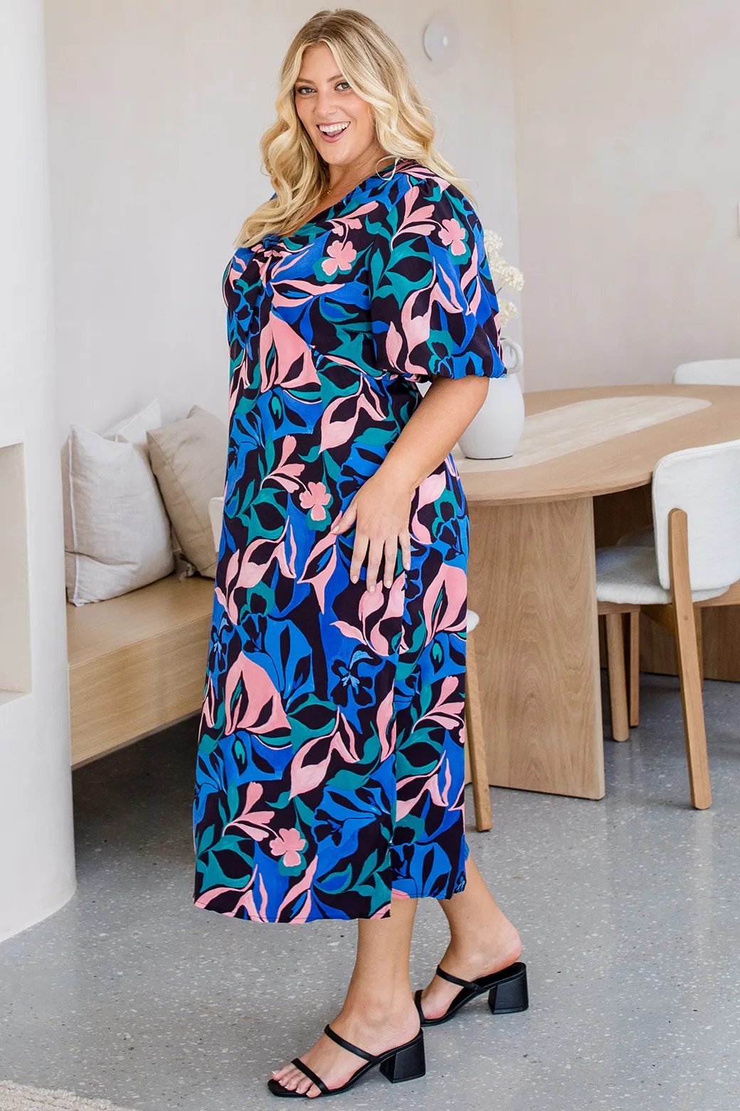 FINAL SALE | Alexa Midi Dress Tulum Print Midnight