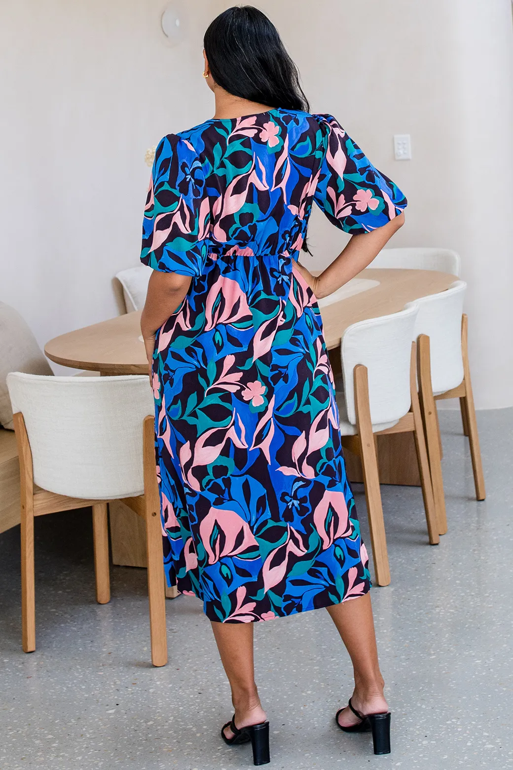 FINAL SALE | Alexa Midi Dress Tulum Print Midnight