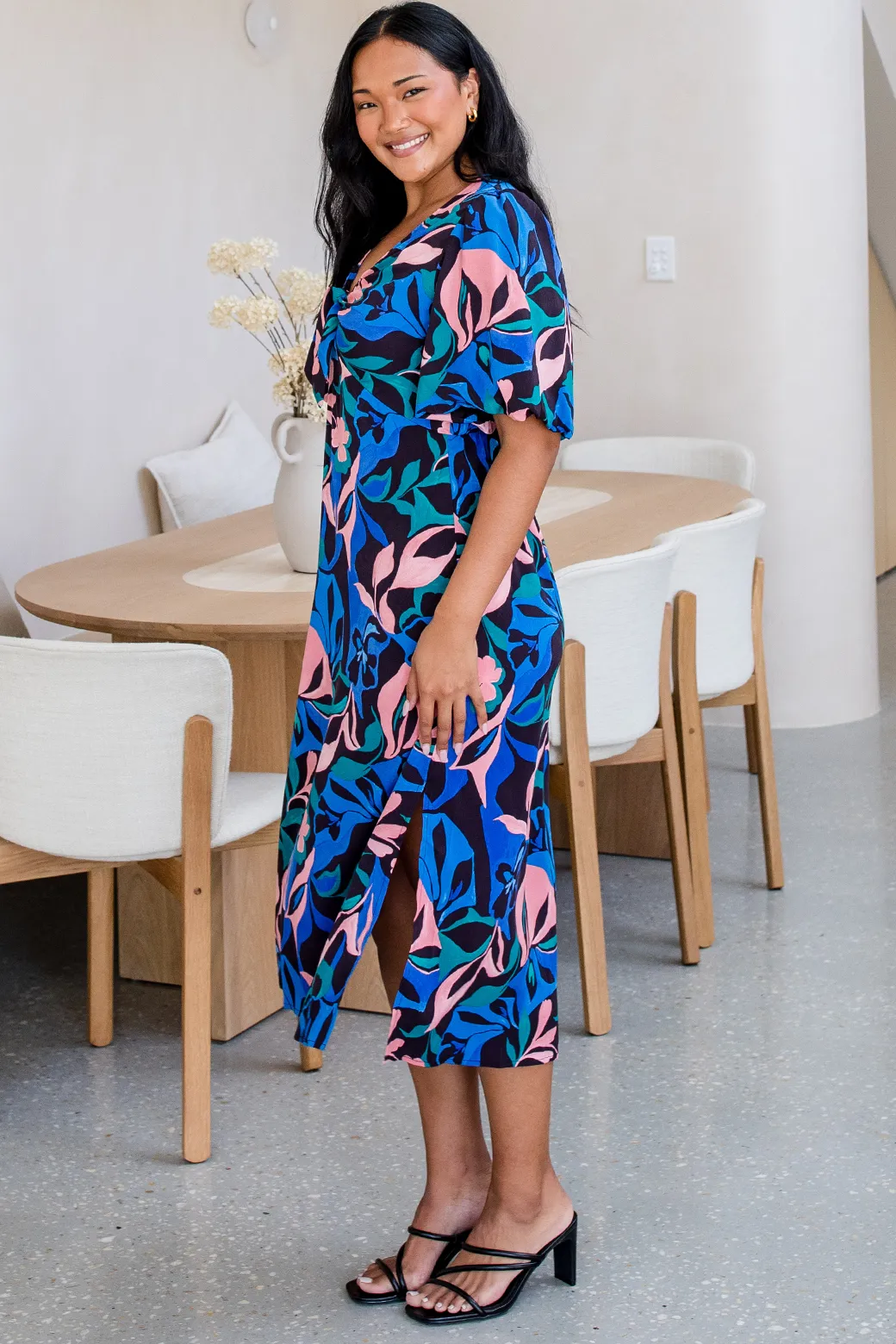 FINAL SALE | Alexa Midi Dress Tulum Print Midnight