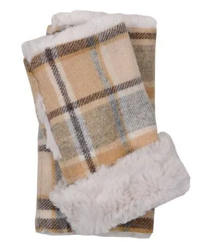 Fingerless / Texting Gloves - Wool Plaid in Daybreak with Cuddly Faux Fur