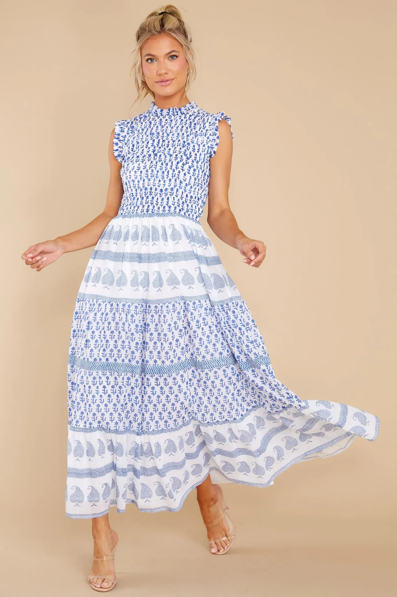 Flora Blue Sleeveless Smocked Maxi Dress