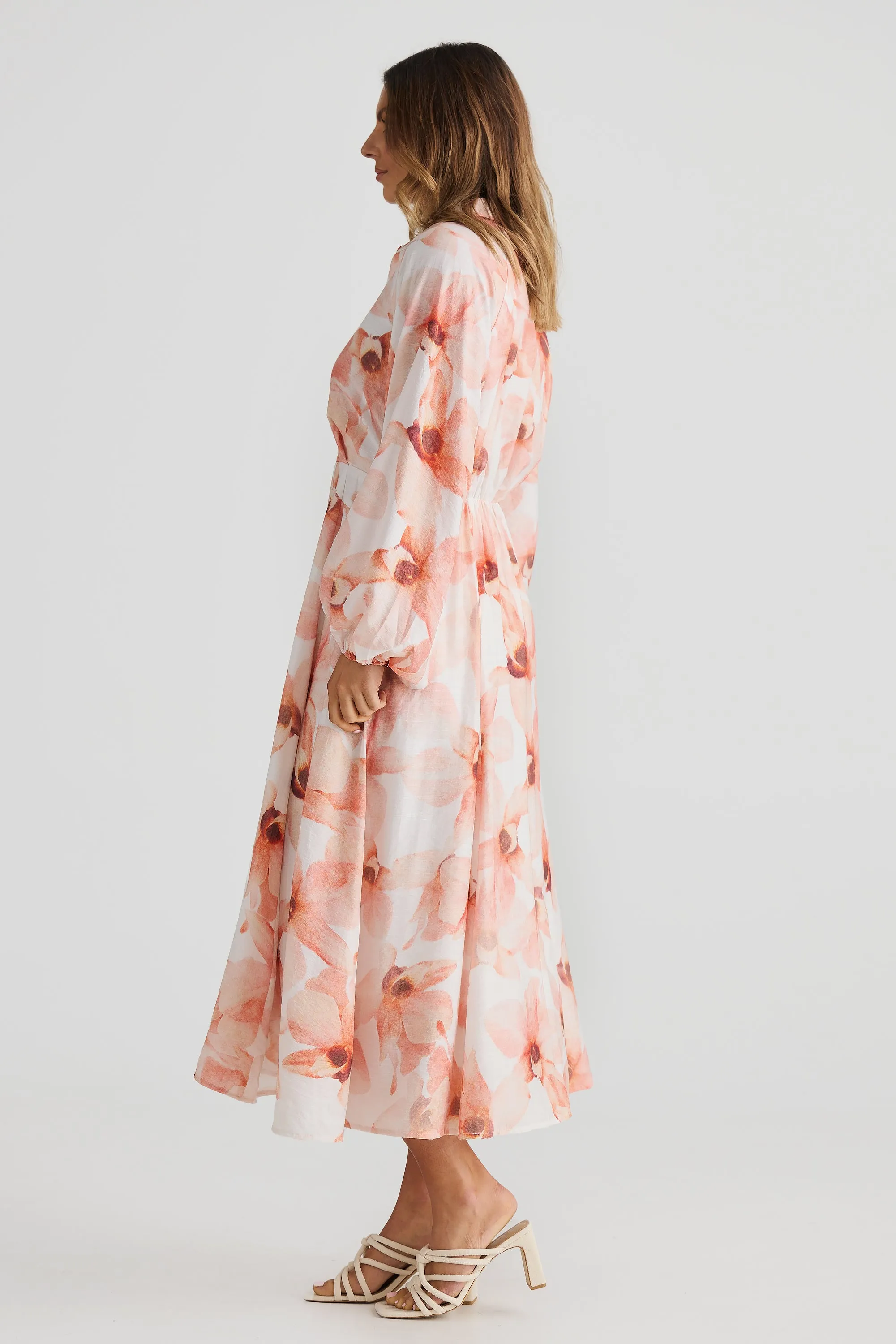 Fold Collar Midi Dress - Pink Orchid