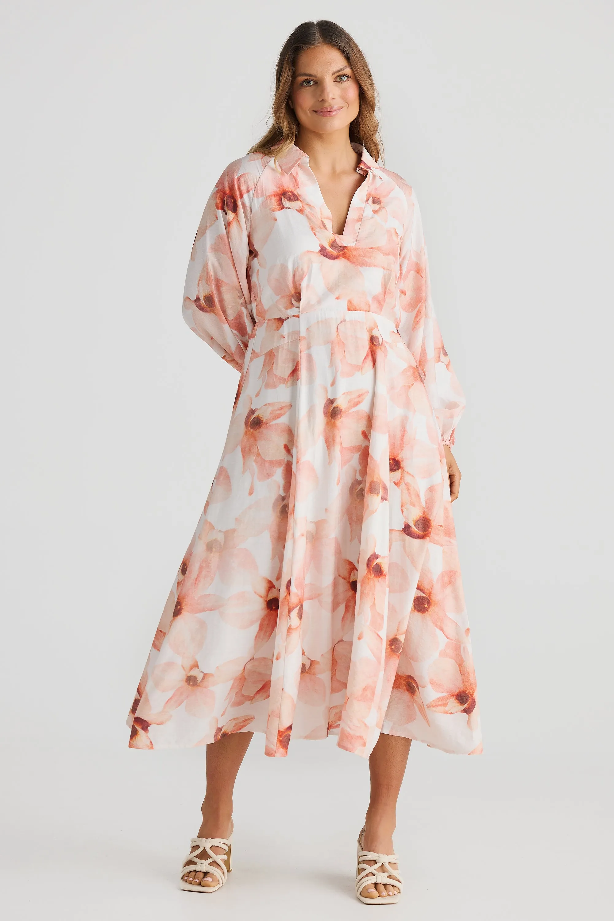 Fold Collar Midi Dress - Pink Orchid