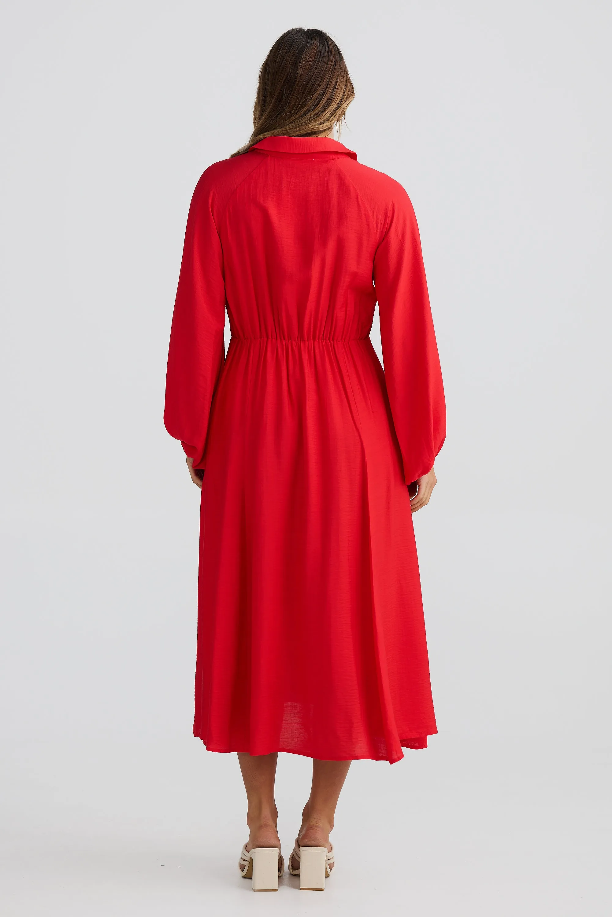 Fold Collar Midi Dress - Scarlet