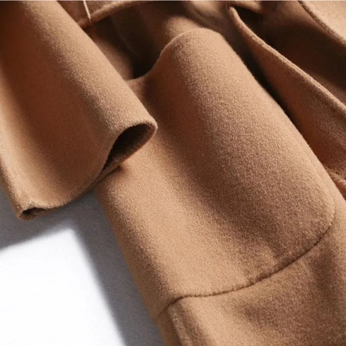 Free Shipping Camel Cashmere Wool Trench Overcoat Womens