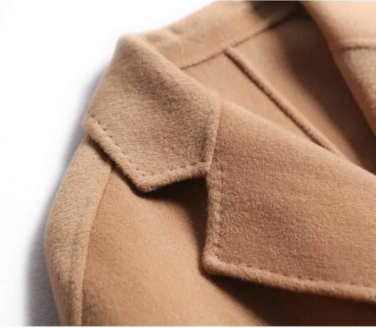 Free Shipping Camel Cashmere Wool Trench Overcoat Womens