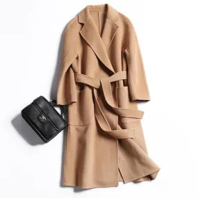 Free Shipping Camel Cashmere Wool Trench Overcoat Womens