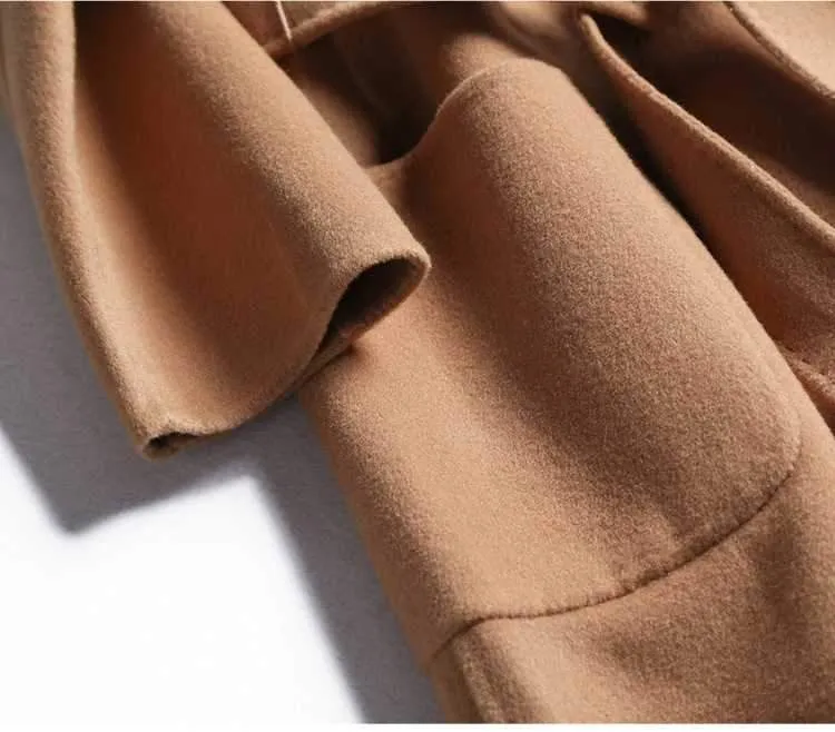 Free Shipping Camel Cashmere Wool Trench Overcoat Womens