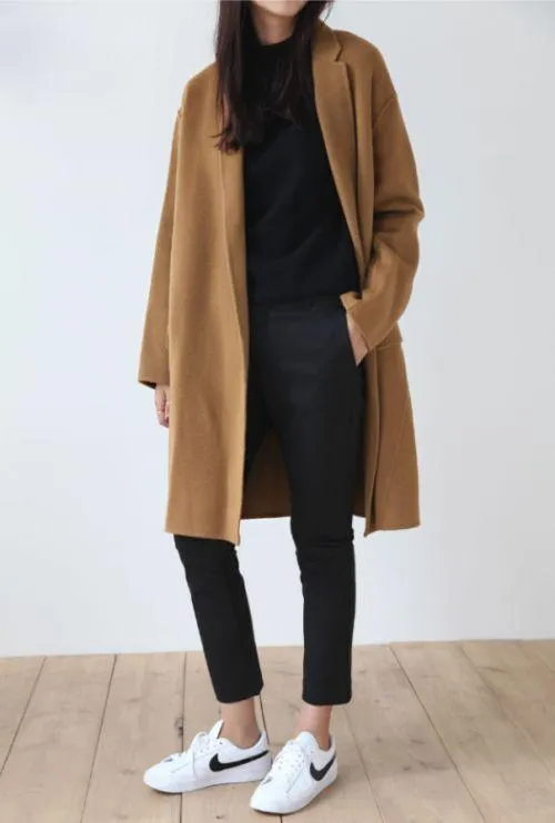 Free Shipping Camel Cashmere Wool Trench Overcoat Womens