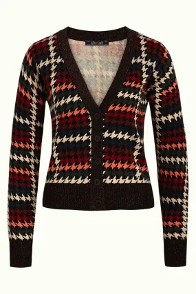 Gebreid vest van biologisch katoen | King Louie cardi deep V houndstooth black